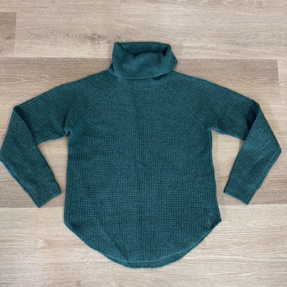 KUHL Waffle Knit Turtleneck Sweater Womens Medium Teal Green 4411 Raglan - Picture 2 of 7